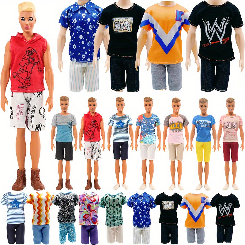 8 Pack Doll House Doll Costumes Set, Male Doll Clothing Assorted Tops and Pants