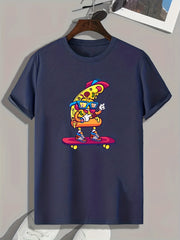 Skateboarding Pizza Pattern Print Men's Sports T-shirt