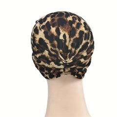 Leopard Print Turban Cap Brown Head Wrap Hijab Lightweight Chemo Hats Beanie