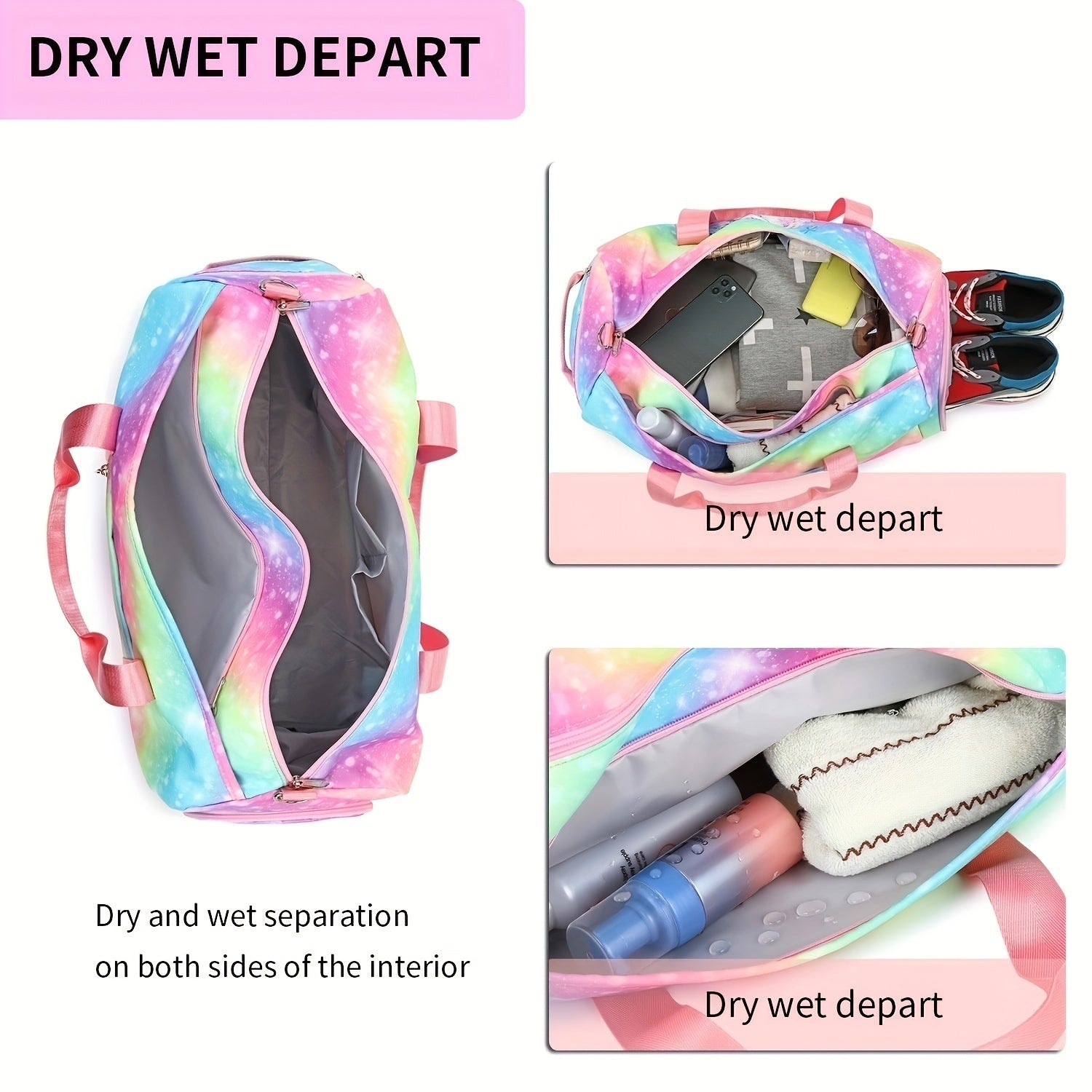 Fitness Bag Travel Duffel Bags With Shoe Compartment & Wet Pocket