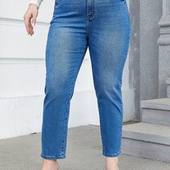 Button Fly High Stretch Straight Leg Jeans