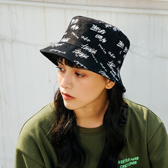 Letter Printed Bucket Hats For Men Women Double-sided Fisherman Cap