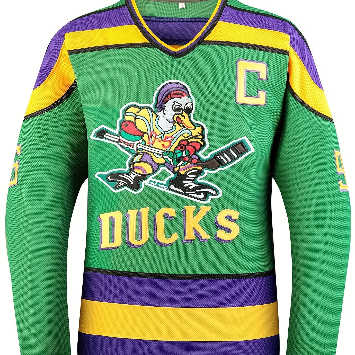 Men's Ducks Hockey Jersey Vintage Stripe V-Neck Long Sleeve Uniform