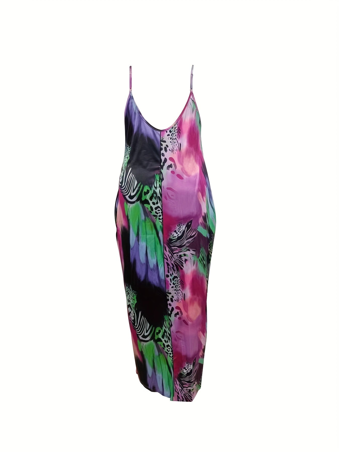Boho Dress Women's Plus Leopard Print Deep V Neck Maxi Dress