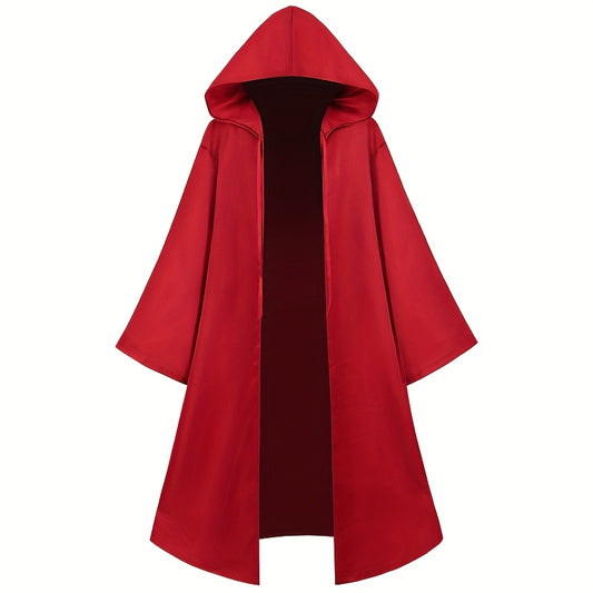 Long Hooded Cape Deep Red Costume cloak Gothic Anime Wizards