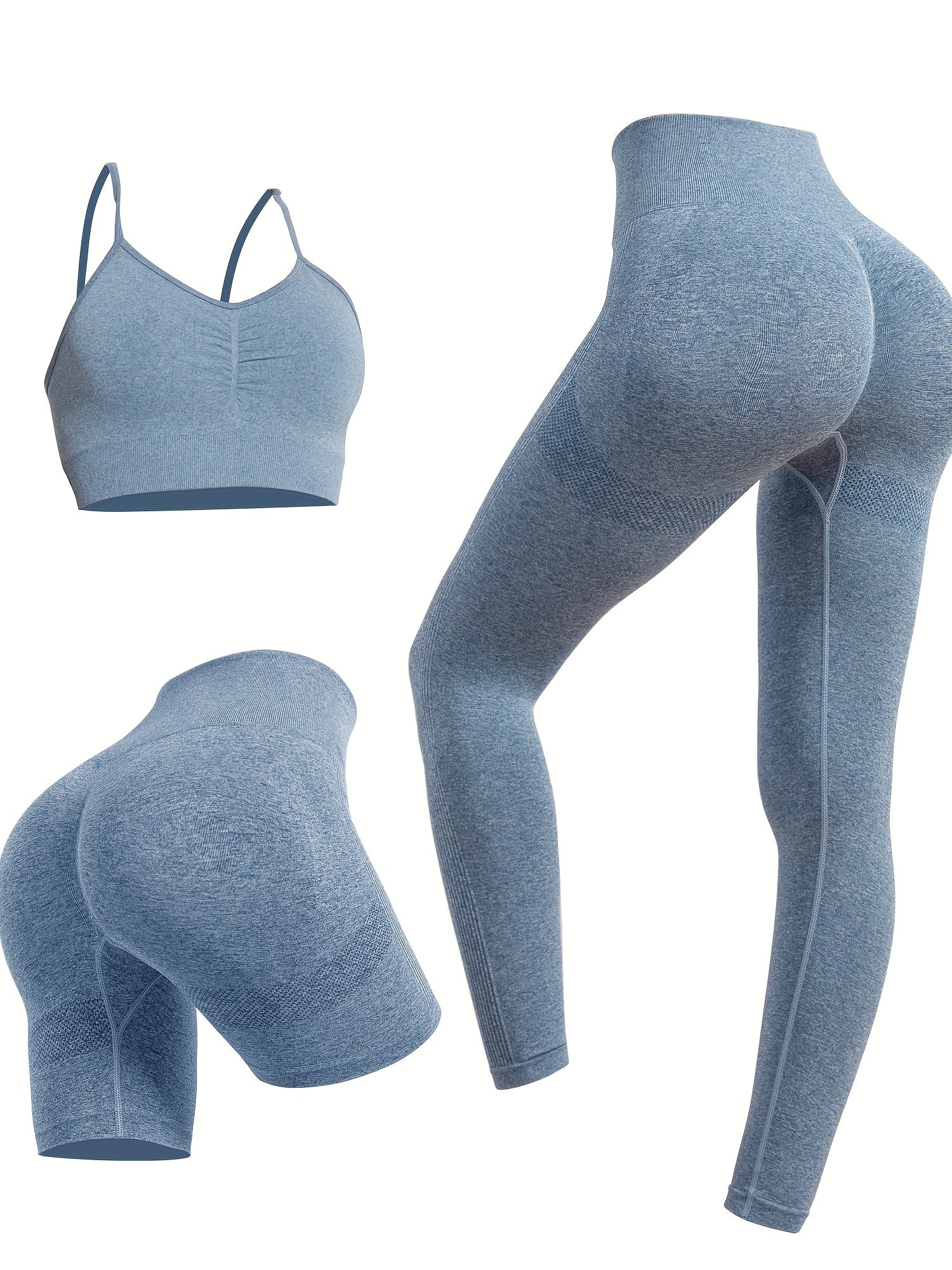 3pcs Yoga Set Sports Bra & High Waist Shorts & Leggings Suit