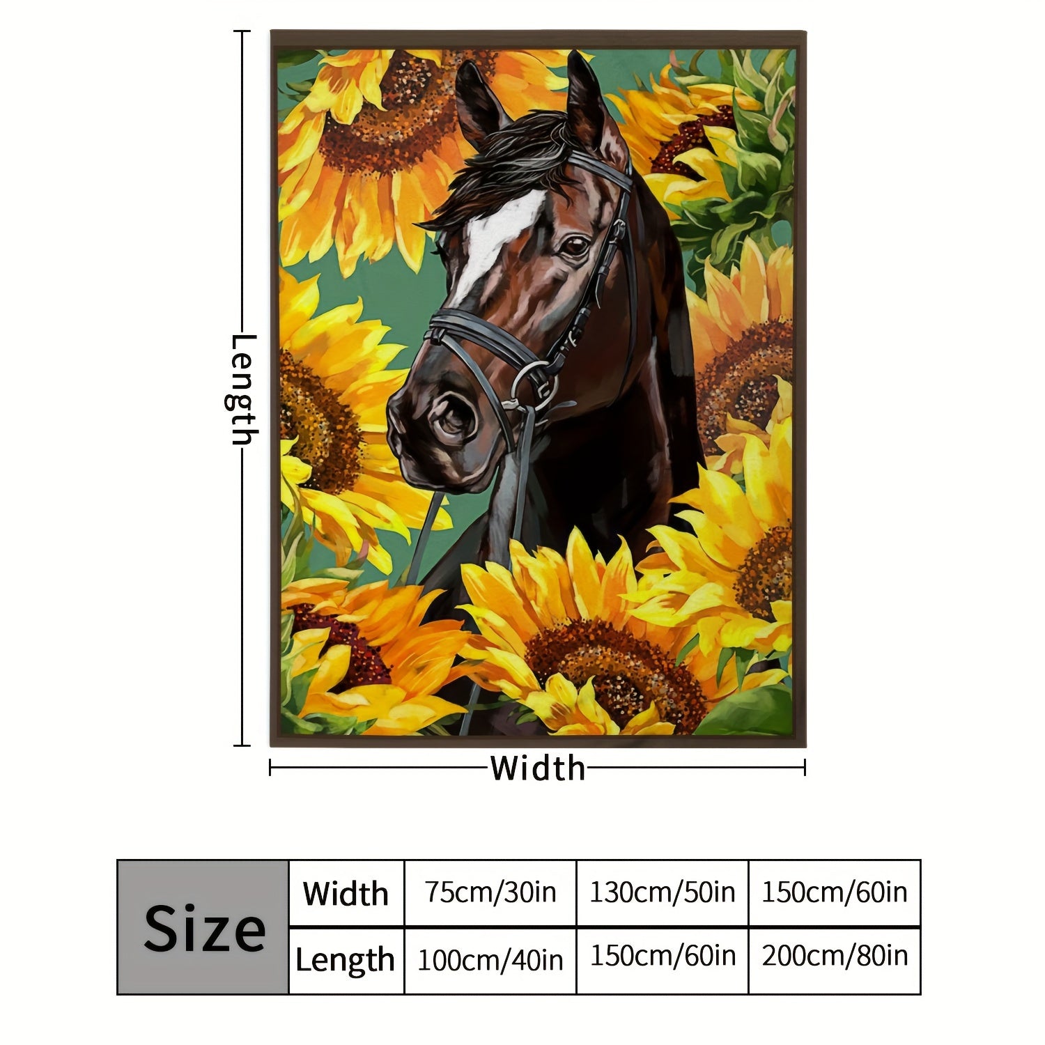 Horse Sunflower Painting Pattern Blanket Soft Cozy Flannel Lightweight Blanket