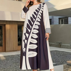 Colorblock Leaf Print Maxi Dress