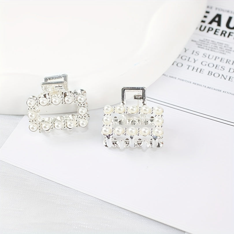 4pcs Silvery Mini Hair Claw with Faux Pearl Ponytail Holder