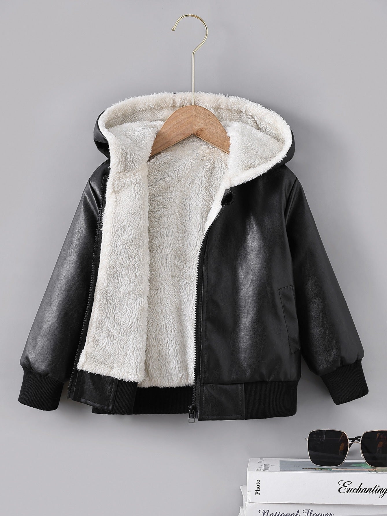 Baby Boys PU Leather Fleece-Lined Jacket