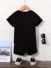 Girls 2 pc Summer Clothes Funny Letter Print Short Sleeve T Shirt Shorts Set