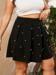 Women's High Rise Pleated Skirt with Faux Pearl Decor