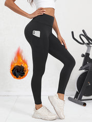 Fleece Lined Yoga Pants Running Leggings With Pocket