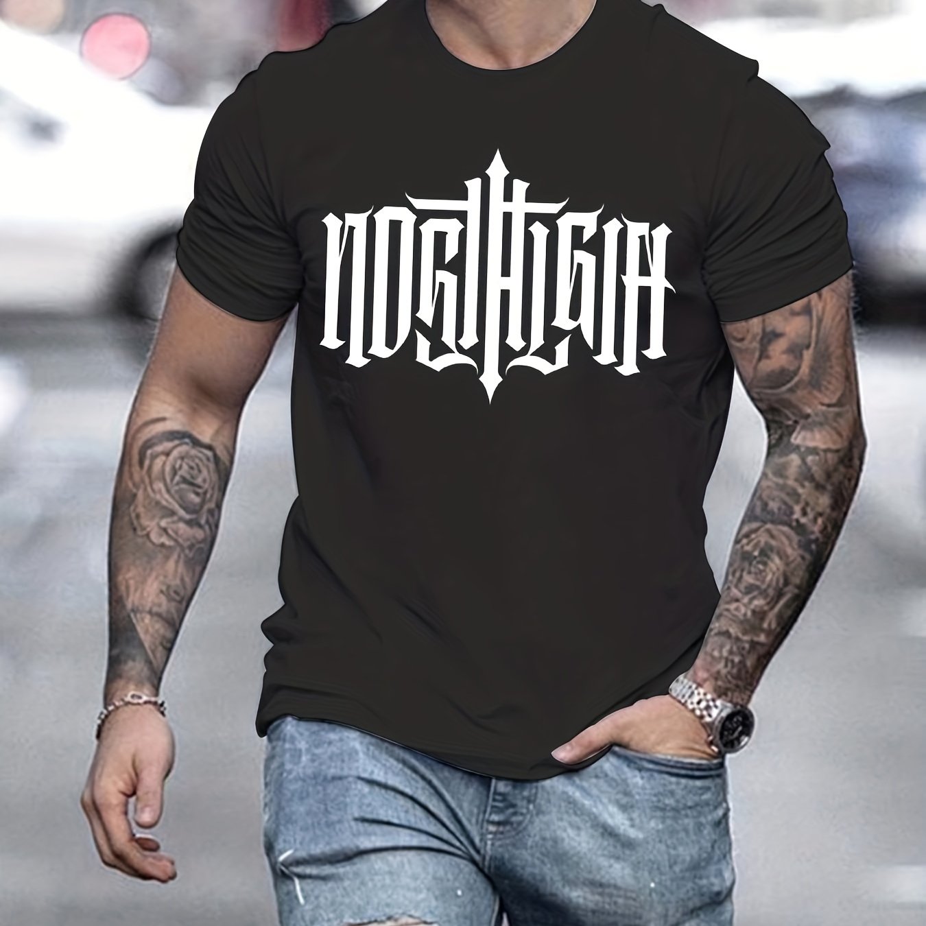 Stylish Letters Print Round Neck T shirts Causal Sports Tees For Men