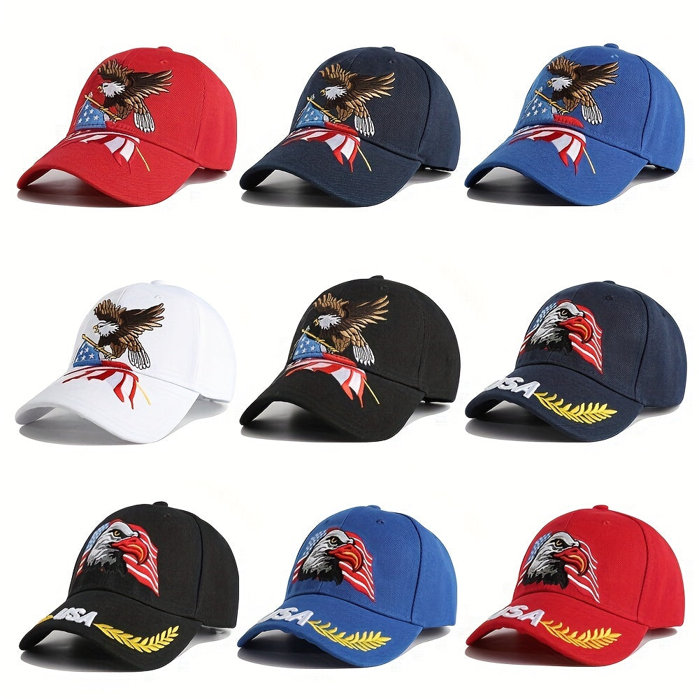 Men's Eagle & Flag Embroidered Baseball Cap, Adjustable Trucker Hat