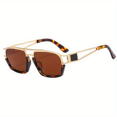 Men's Half Frame Double Beam Sunglasses Retro Cut out Mirror Leg Glasses