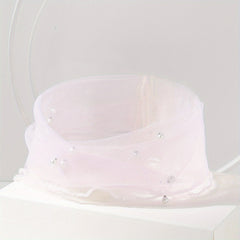 Pearl Decor Infinity Scarf Ruffles Thin Gauze Neck Gaiter Decorative Tulle Scarf