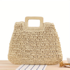 Vintage Straw Handbag Women's Woven Summer Beach Bag Knitted Tote for Holiday