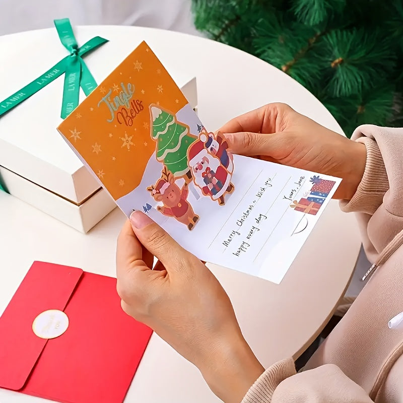 Christmas Folding DIY Card Cartoon Thank You Blessing Message 3D Greeting Card