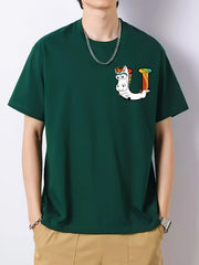 Cartoon Funny Unicorn Print Men's Cotton Graphic Crew Neck T-shirt