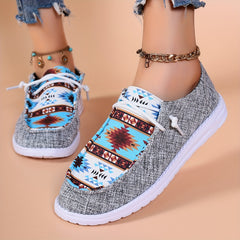 Retro Blocking Print Low Top Sneakers Lightweight Non slip Leisure Walking Shoes