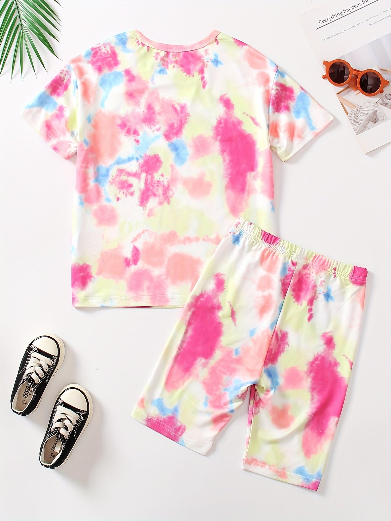 Girls 2 Piece Tie Dye Tee Shirt & Biker Shorts Set