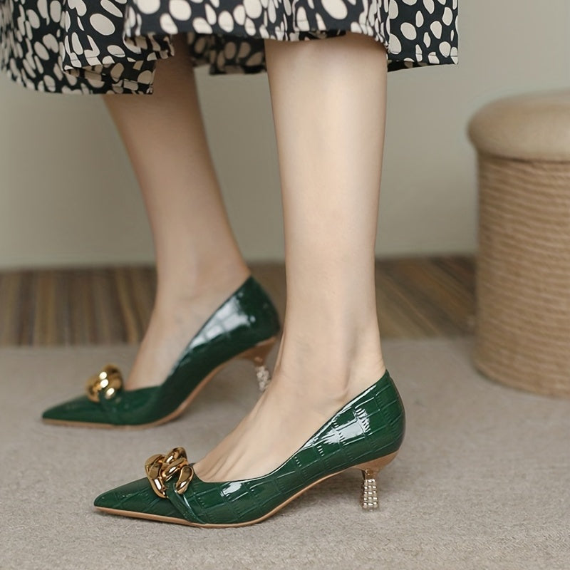 Chain Decor Slip On Pointed Toe Pumps