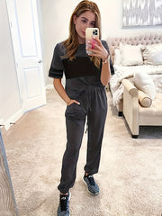 Casual Block Short Sleeve T shirt & Jogger Pants Set