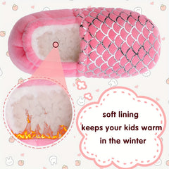 Girls Fleece House Shoes Lightweight Non Slip Soft Bottom Walking Shoes