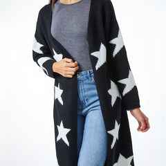 Star Print Open Front Cardigan