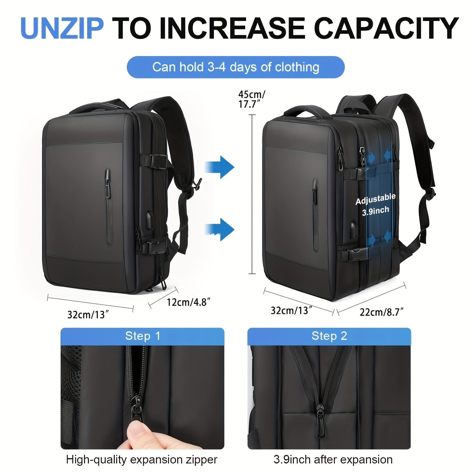 Minimalist Business Travel Storage Backpack Large Expansion