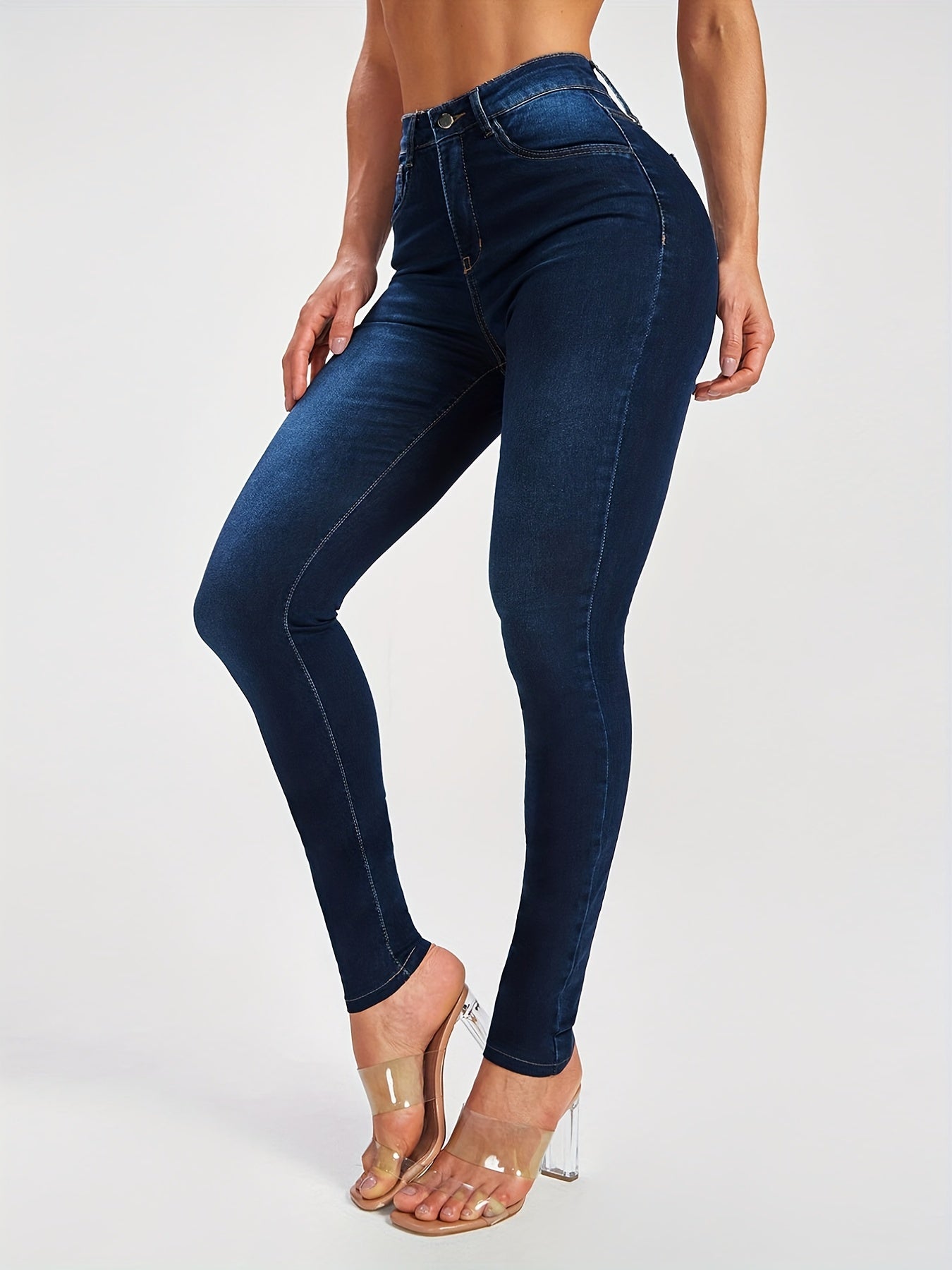 High Rise Skinny Jeans Dark Wash Slim Fit Jeans Casual Pants