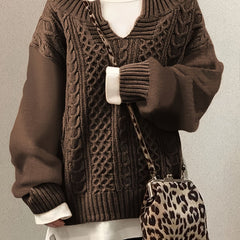 Solid Jacquard Long Sleeve Sweater