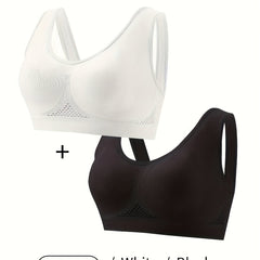 2 Pack Plus Size Bra Set Women's Plus Solid Hollow Mesh Yoga Sportwear Bra 2pcs
