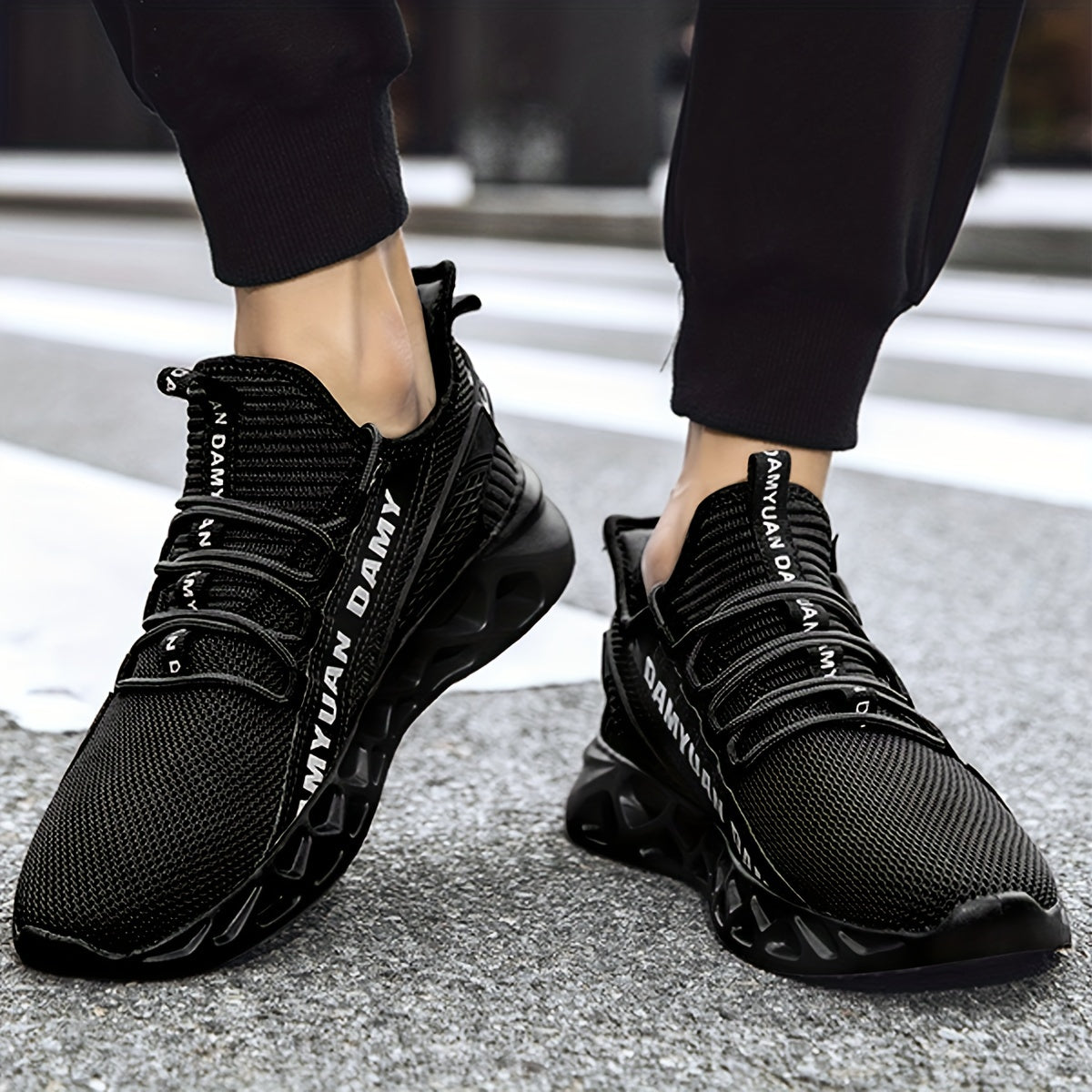 Men's Lace Up Knit Sneakers With Zipper Casual Walking Shoes