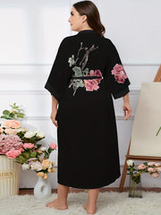 Floral Print Plus Size Long Sleeve Nightgown