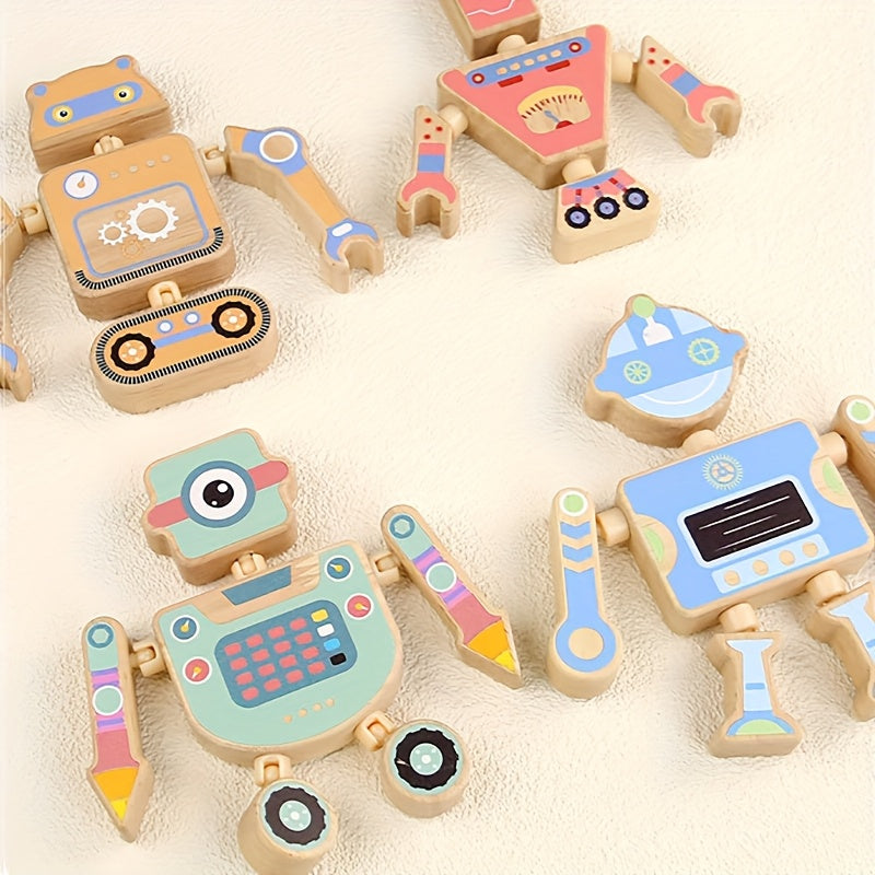Wooden Snap Robots Toy Set for Kids 3+