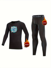 2pcs Kids Compression Fleece Sets, Cartoon Pattern Pullover & Matching Pants