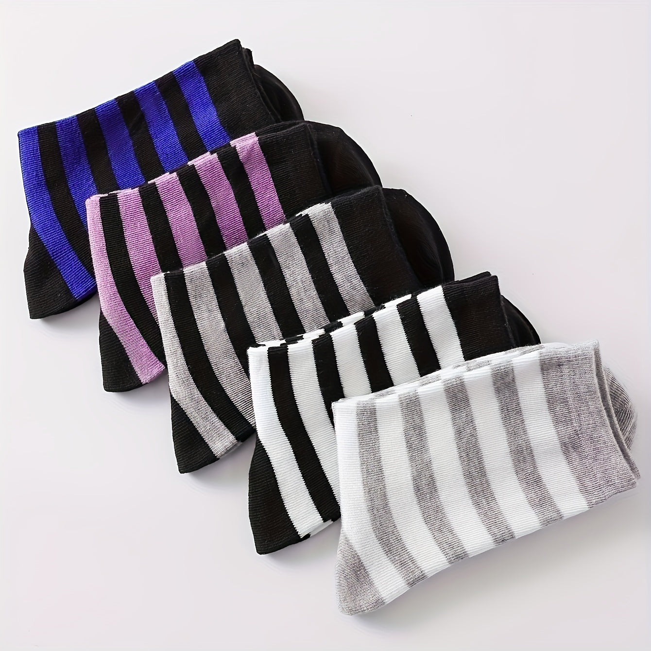 5 Pairs Striped Crew Socks Comfy & Breathable Women's Mid Tube Stockings