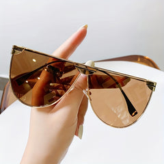 Y2K Flat Top Sunglasses Mod Large Tinted Metal Glasses UV400
