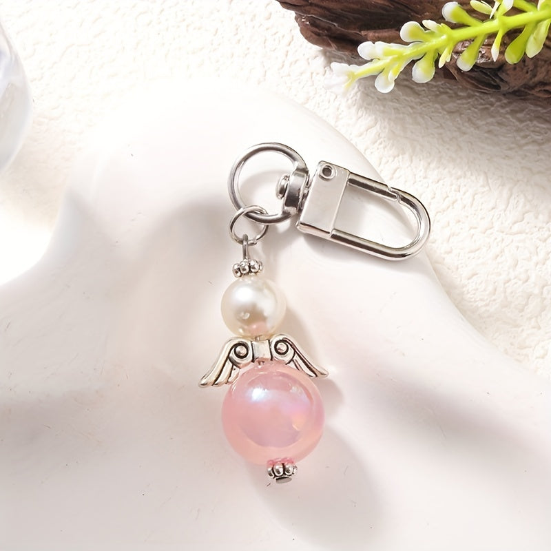 Faux Pearl Angel Keychain Purse Bag Ornament Gift