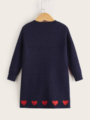 Toddler Girls Heart Pattern Sweater Dress Kids Spring Clothes