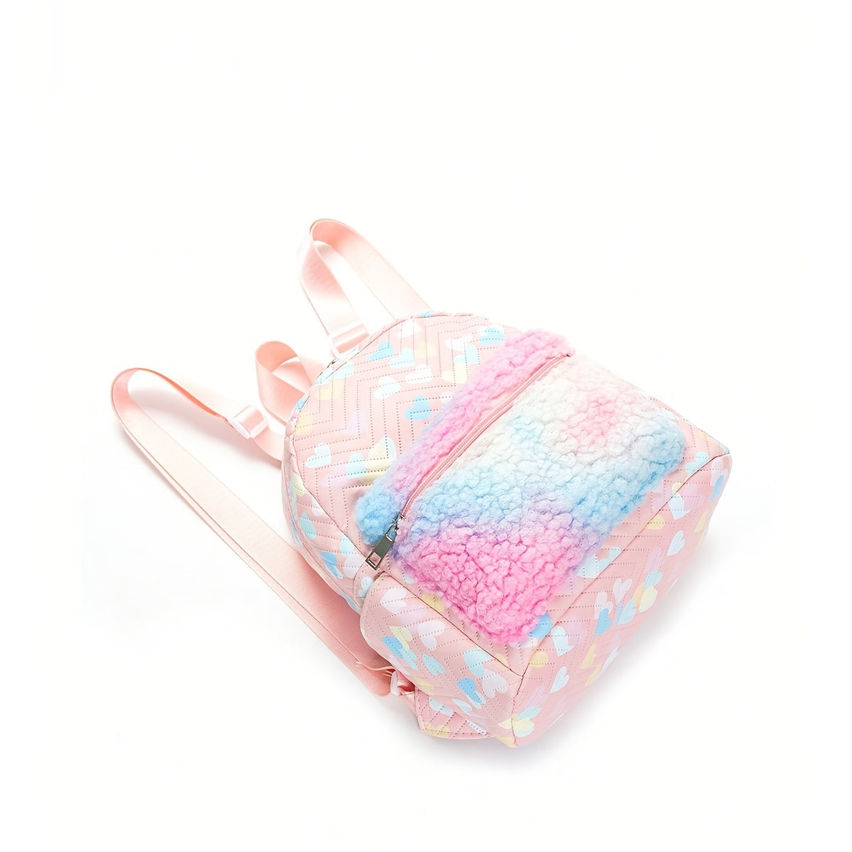 Girls Heart Pattern Plush Decor Backpack Large Capacity Pink Backpack