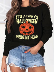 Halloween Jack O' Lantern Sweatshirt Crew Neck Long Sleeve Women's Clothing