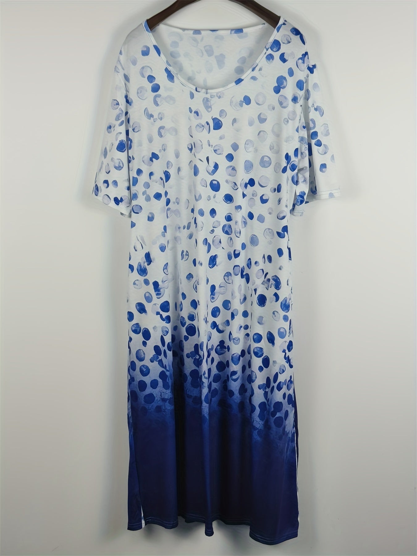 Women's Plus Floral & Ombre Print Short Sleeve Tee Dress With Pockets