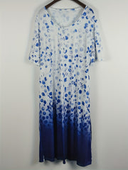 Women's Plus Floral & Ombre Print Short Sleeve Tee Dress With Pockets