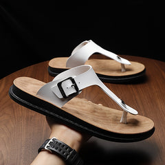 Men's Leather Flip Flops Lightweight Comfortable Non Slip Thong Sandals