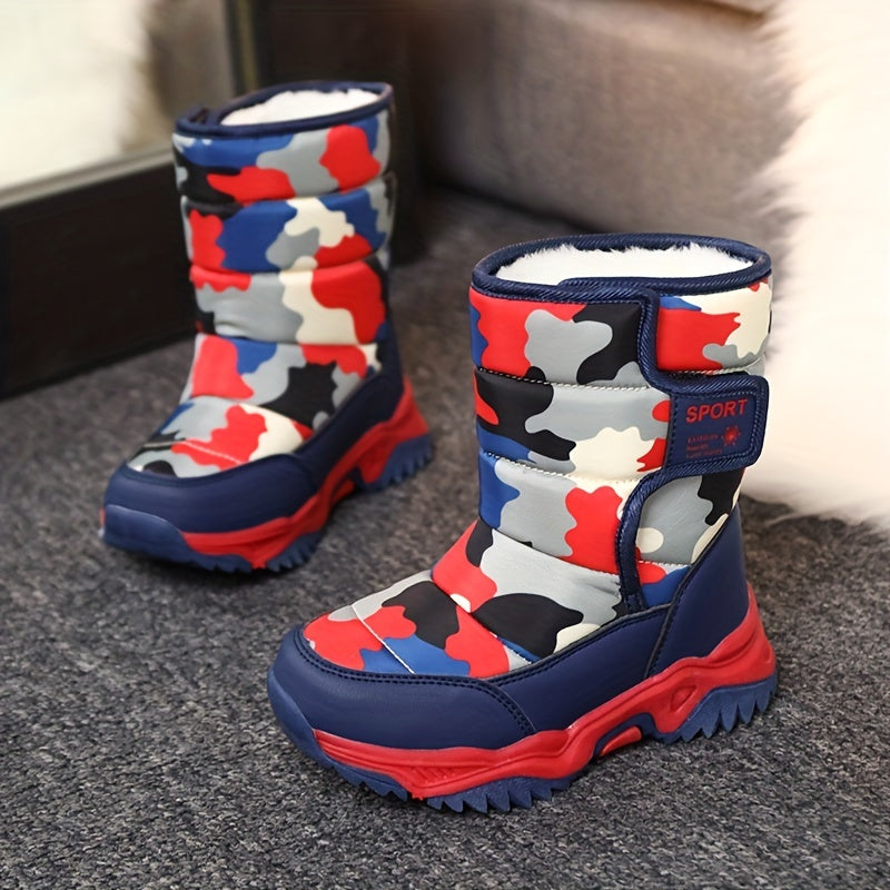 Boys Camo Comfort Snow Boots Soft Warm Plus Fleece Outdoor Walking Hiking