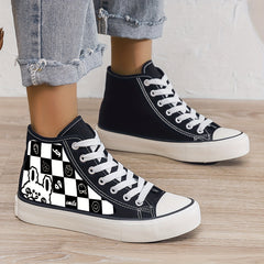 Bunny Print Plush Lined Thermal Canvas Sneakers High Top