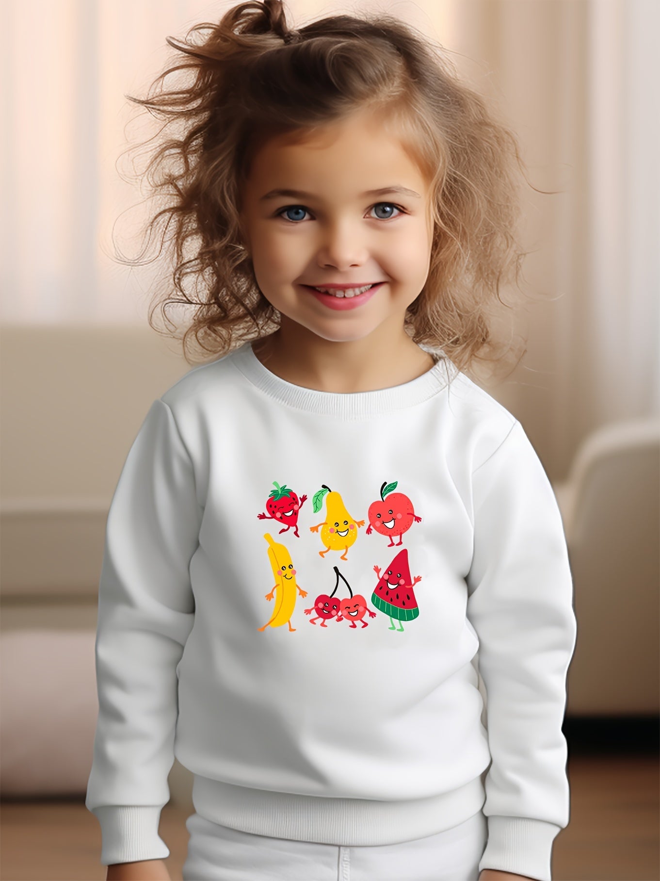 Breathable Cartoon Fruit Graphic Crew Neck Long Sleeve Sweatshirt Pullover